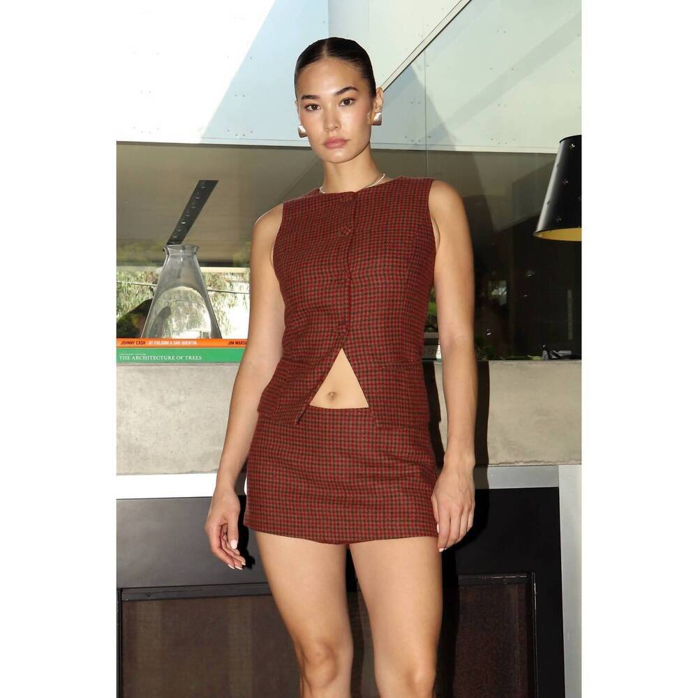 NEW BAILEY ROSE houndstooth micro skort in cinnamon